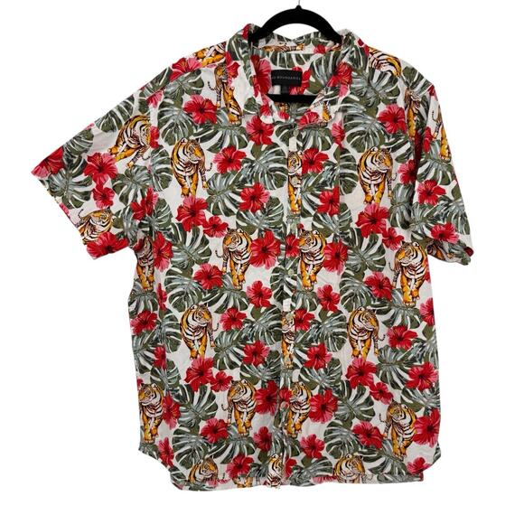 Unbranded Men Tiger print Button up Shirt Size 2XL Floral Botanical Short Sleeve - Picture 1 of 9